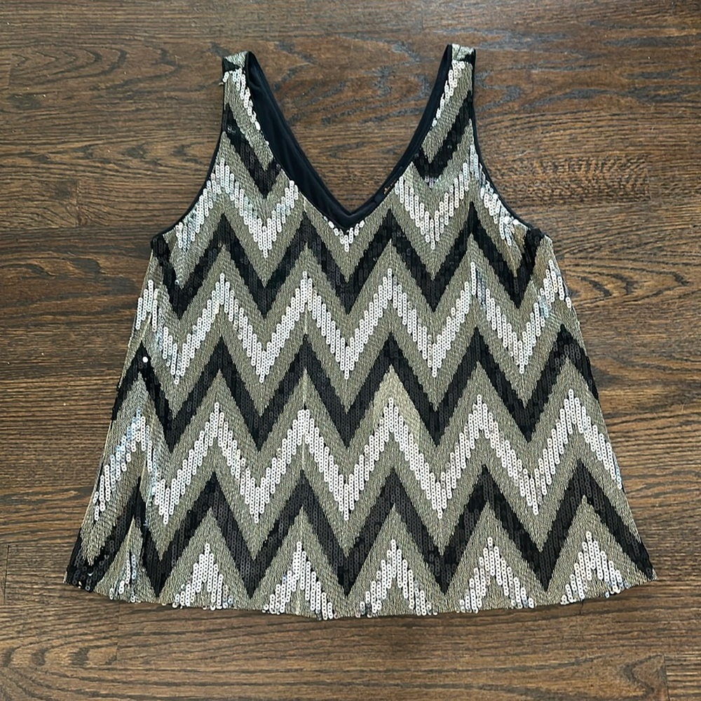 Ella Moss Black and Silver Chevron sequined sleeveless top